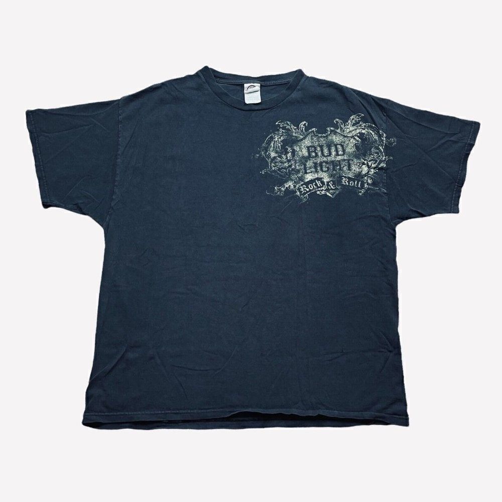 Bud Light Rock & Roll XL TShirt Graphic Tee Black Delta Pro Weight Thrashed Worn